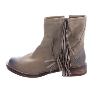 GRAY UGG "LAYNE" SUEDE / LEATHER FRINGED ANKLE BOOT WOMENS 8.5M